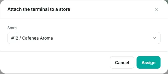 the terminal assignment window, with the store selector.
