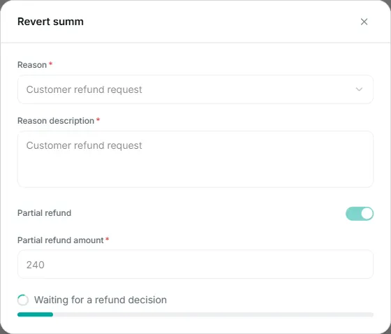the refund window in the waiting state, with the progress bar.