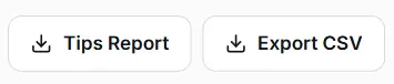 the Tips Report and Export as CSV buttons above the table.