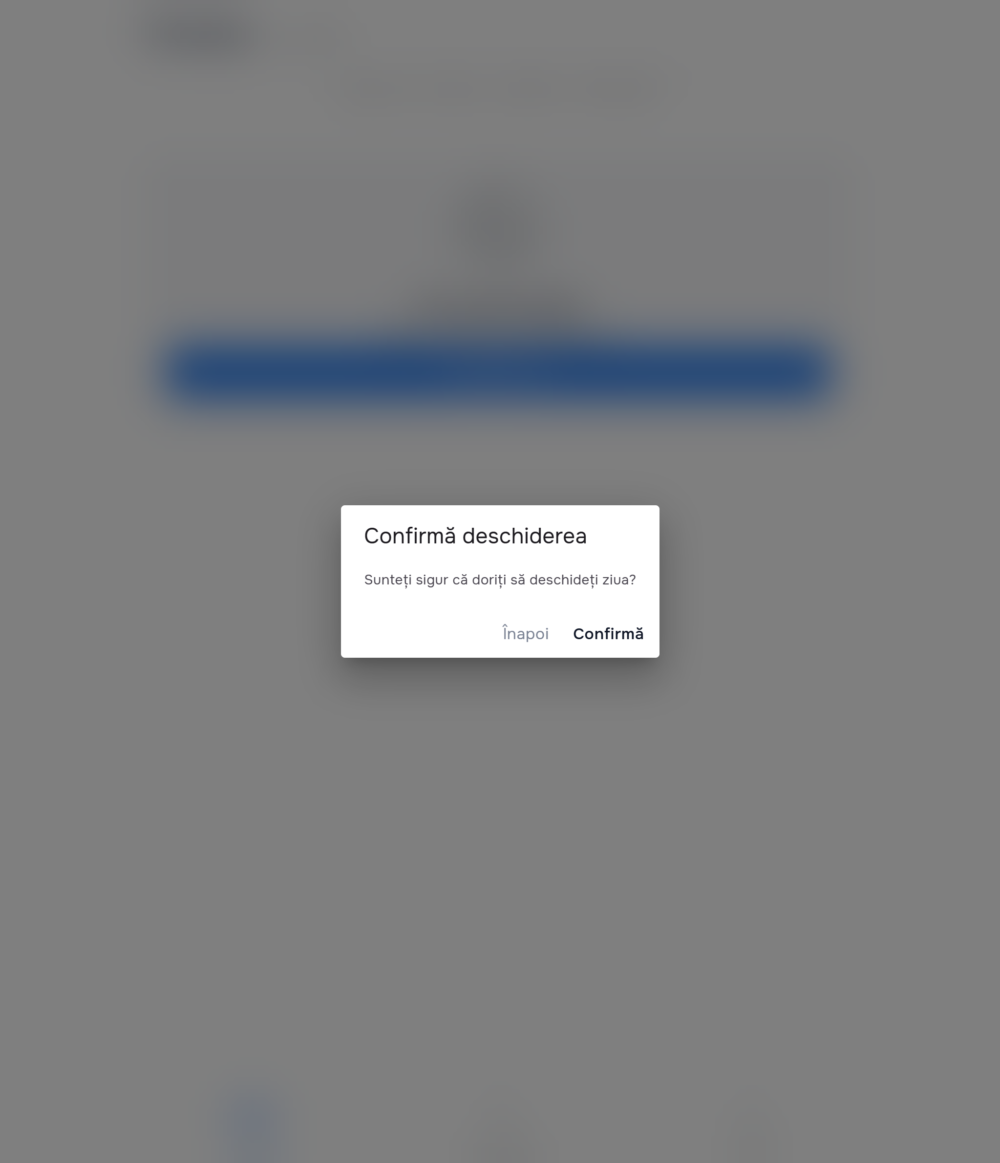 Modal “Confirm opening — Are you sure you want to open the day?”