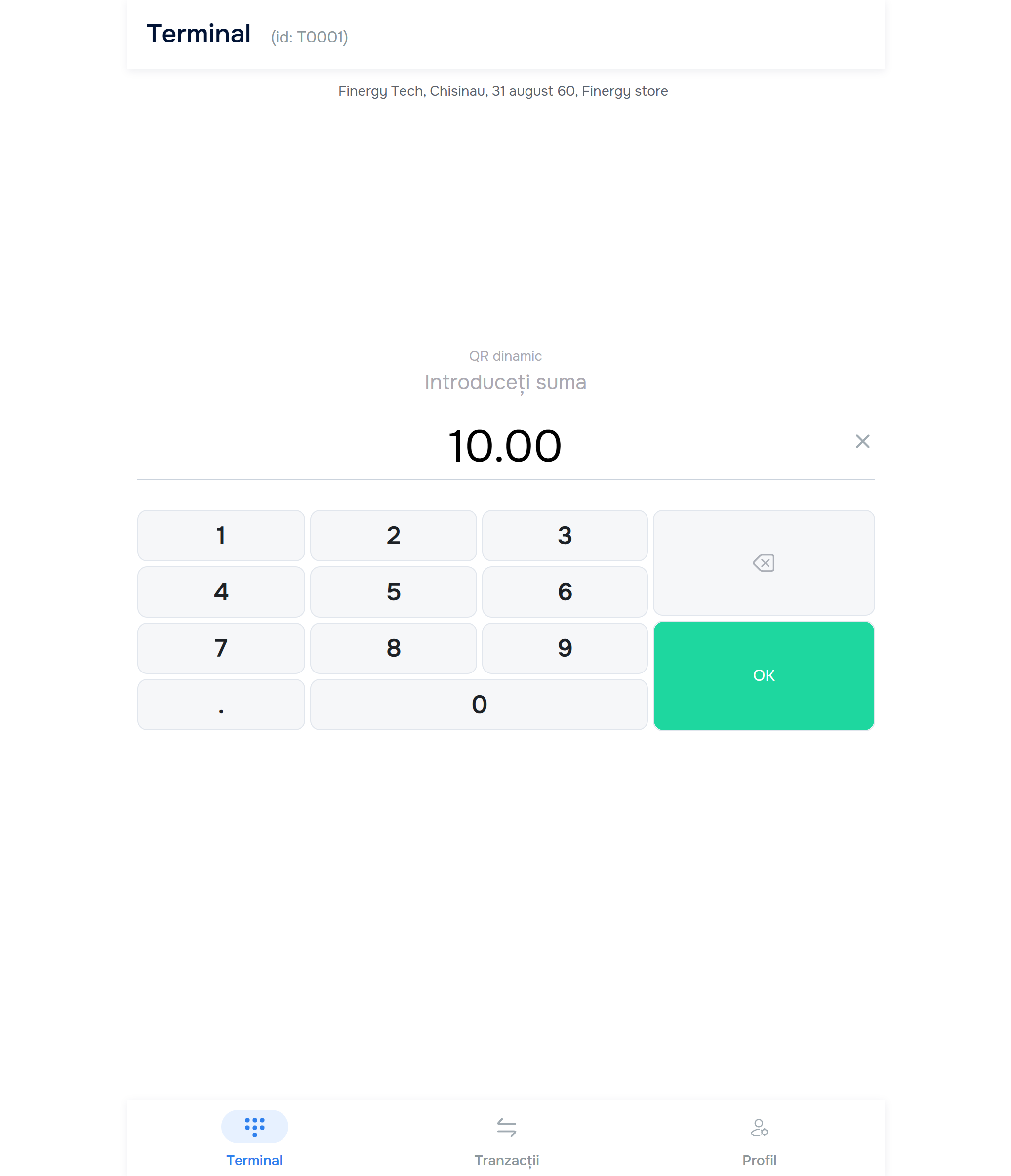 Keypad with “10.00” entered — green OK active + ✕ reset